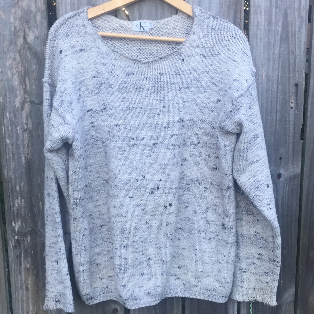 Calvin Klein Neutral Pullover Knit Crewneck Roll Neck Sweater Sz M